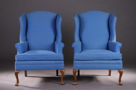 Appraisal: PAIR AMERICAN QUEEN ANNE-STYLE UPHOLSTERED EASY CHAIRS Late th century