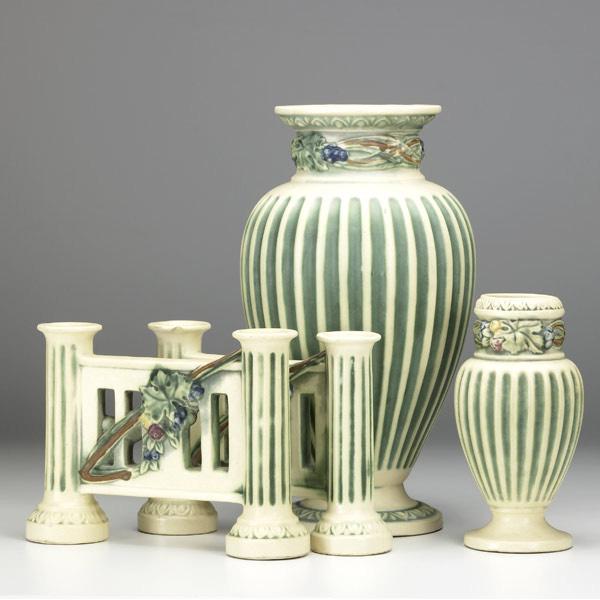 Appraisal: ROSEVILLE Corinthian four pieces vase restoration all around foot two