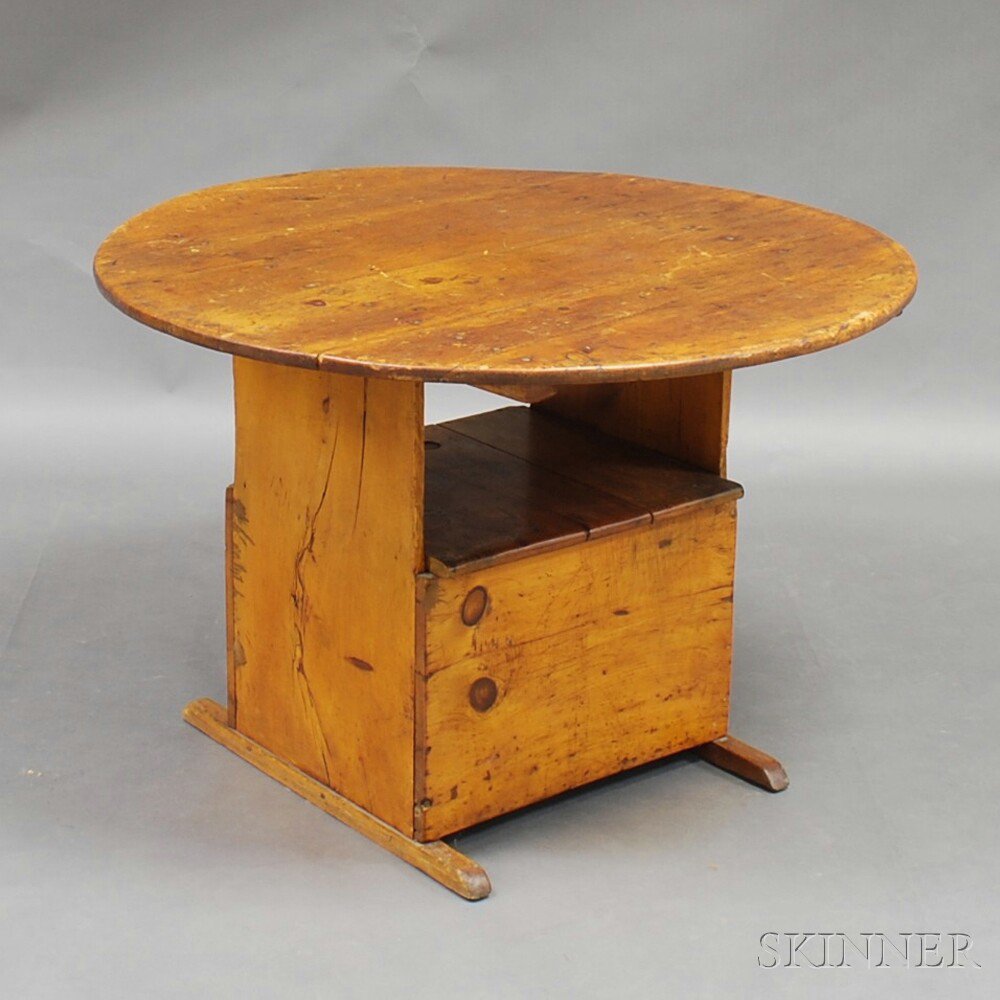 Appraisal: Pine Round-top Shoe-foot Hutch Table late th early th century