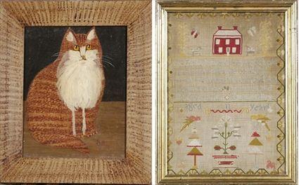 Appraisal: Needlework Sampler Framed x in Together with American School th