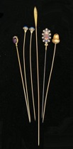 Appraisal: Lot of Six Vintage Hat Pins Matching pair featuring gullioche