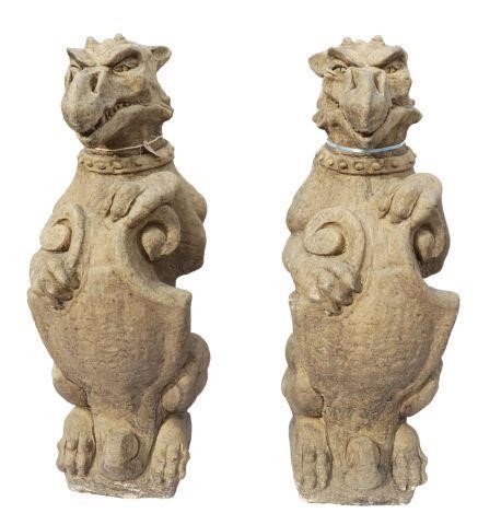 Appraisal: pair Large cast stone garden statuary Paragon Griffins th c