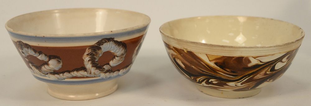 Appraisal: Two Pearlware Mocha Bowls to include one with tri-colored cable