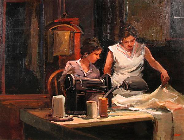 Appraisal: Sally Storch American born Two Women Sewing signed 'STORCH' lower