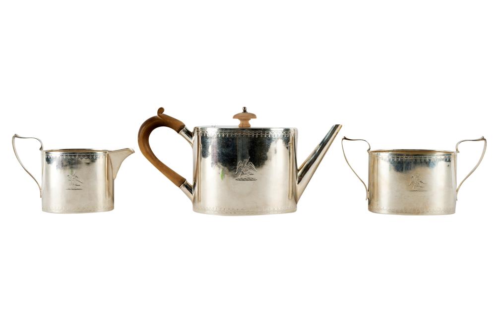 Appraisal: GEORGE III SILVER THREE-PIECE TEA SERVICEPossibly John Cormick London Comprising