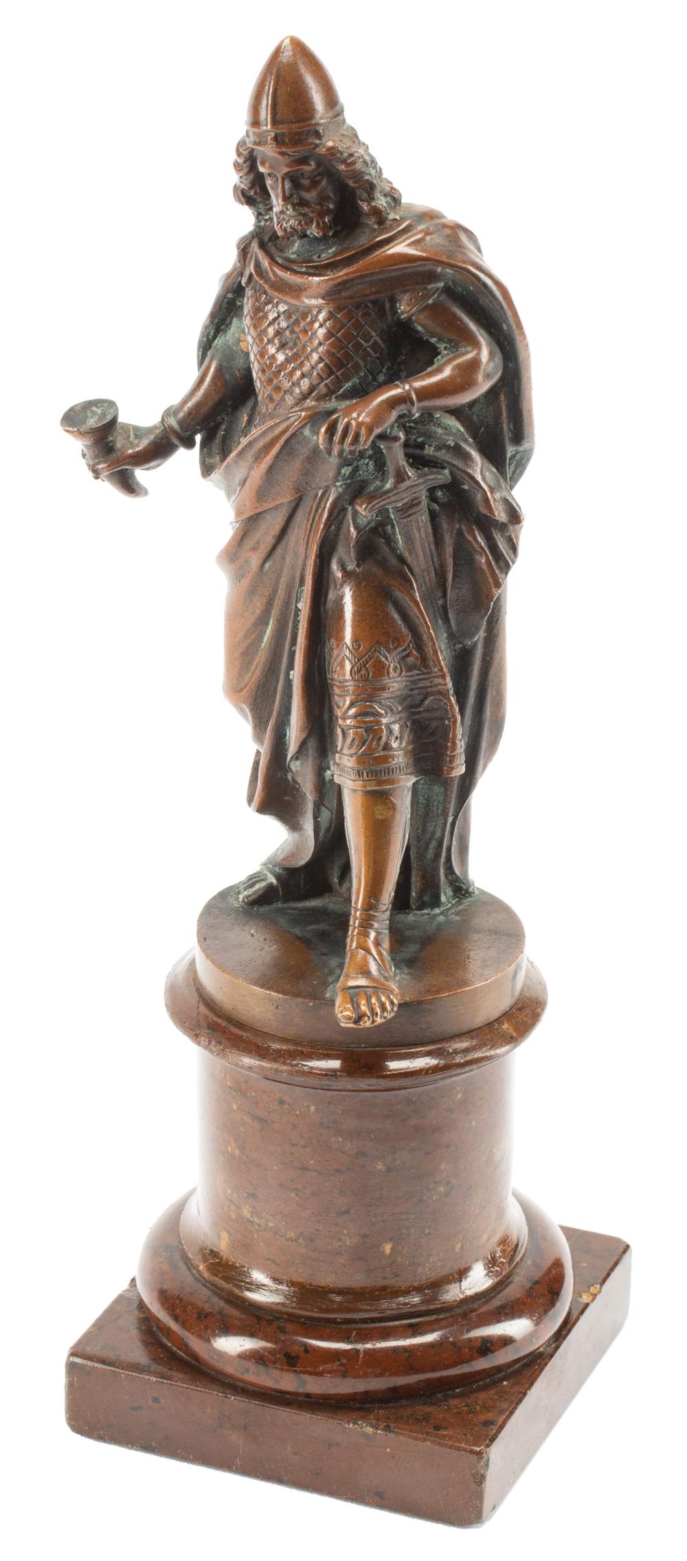 Appraisal: Patinated Bronze Figure of a Knight Holding a Horn Cup