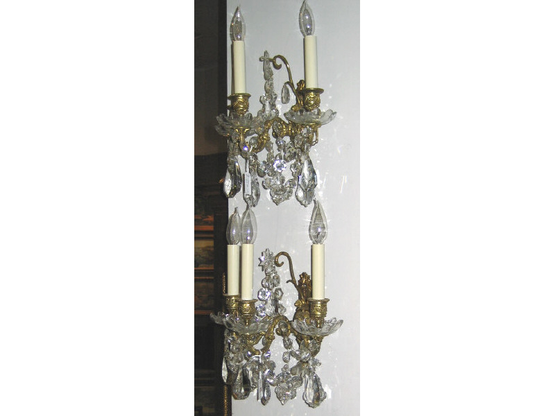 Appraisal: PAIR FRENCH LOUIS XVI STYLE WALL SCONCES Three lights with