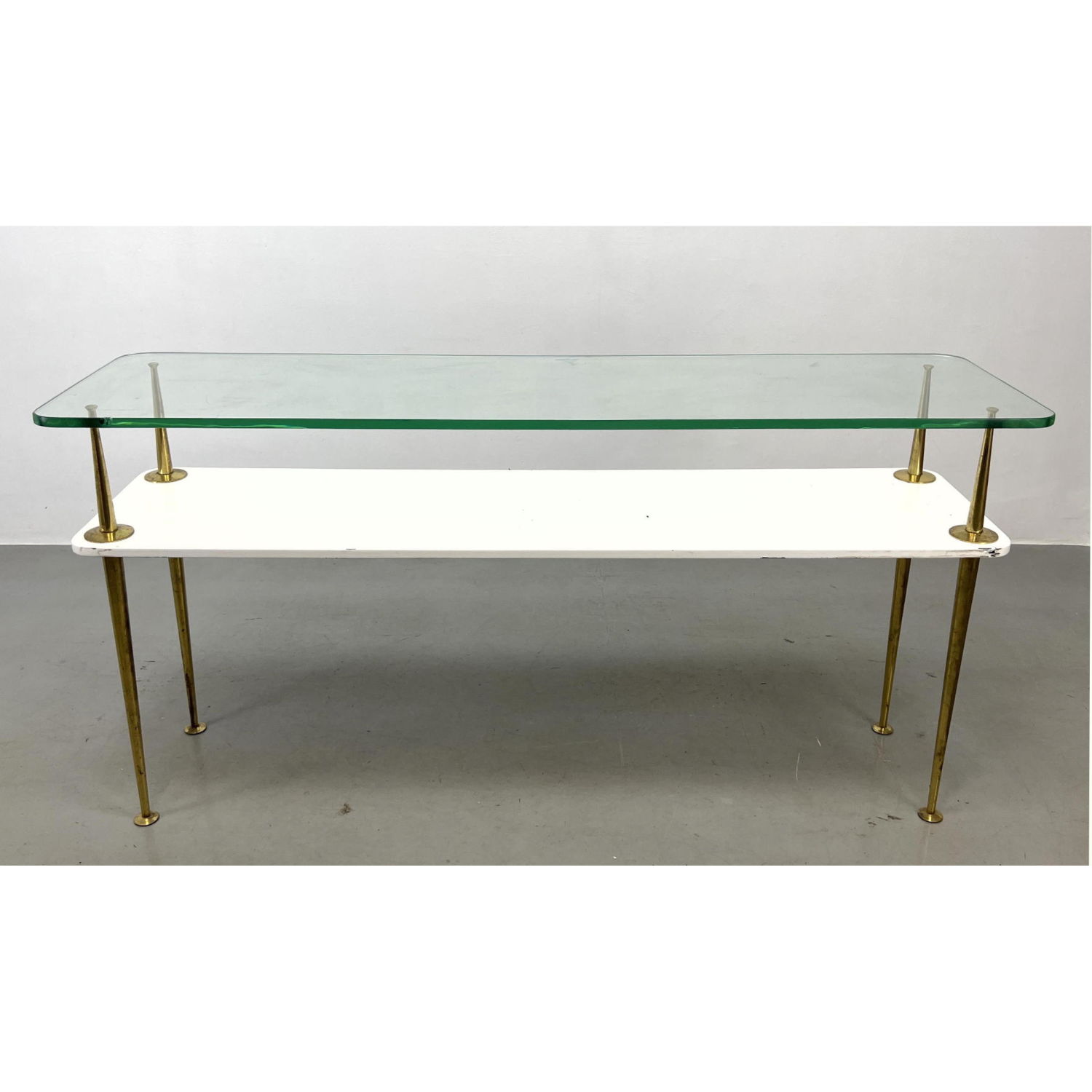 Appraisal: Italian Modern Bi Level Hall Console Table Brass Legs support