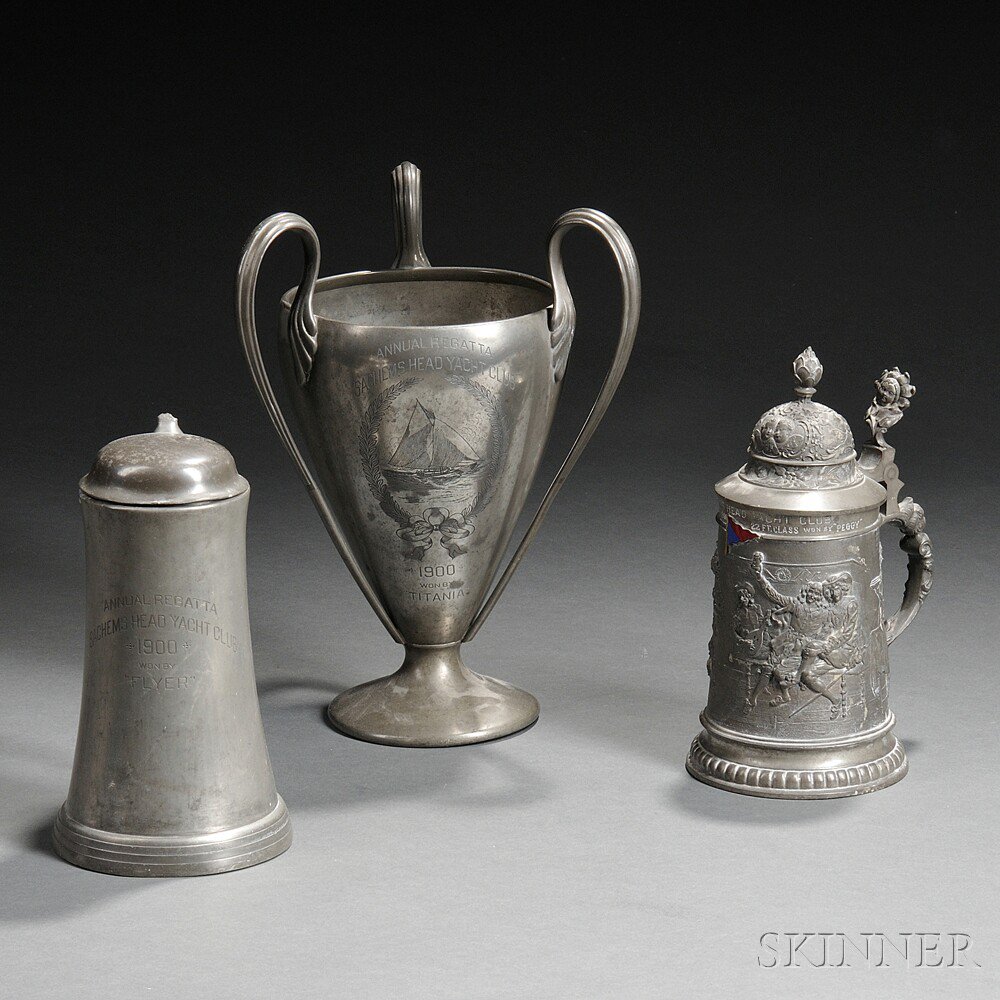 Appraisal: Three Pewter Sachem's Head Yacht Club Trophies Two Reed Barton