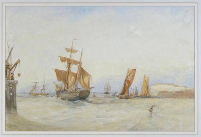 Appraisal: John Cuthbert Salmon - Vessels off the coast Figures by