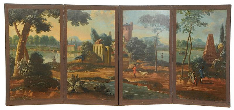 Appraisal: Continental School th century Riverscape Screen unidentified artist likely Dutch