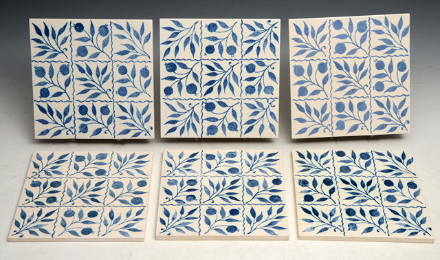 Appraisal: Kenneth Clark - Six 'Nine Square Bough' tiles in blue