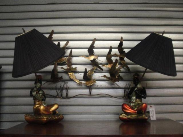 Appraisal: Pair of Deco Ceramic Blackamoor Lamps Midcentury Wall art of