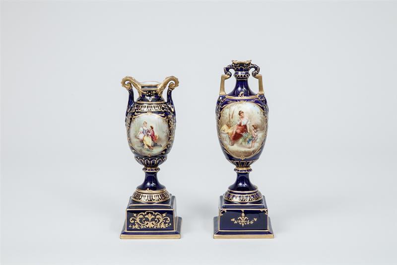 Appraisal: Two Similar Vienna Porcelain Scenic Vases One with underglaze blue