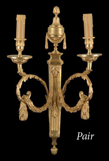 Appraisal: Pair of French Gilt-Bronze Two-Light Appliques late th century in