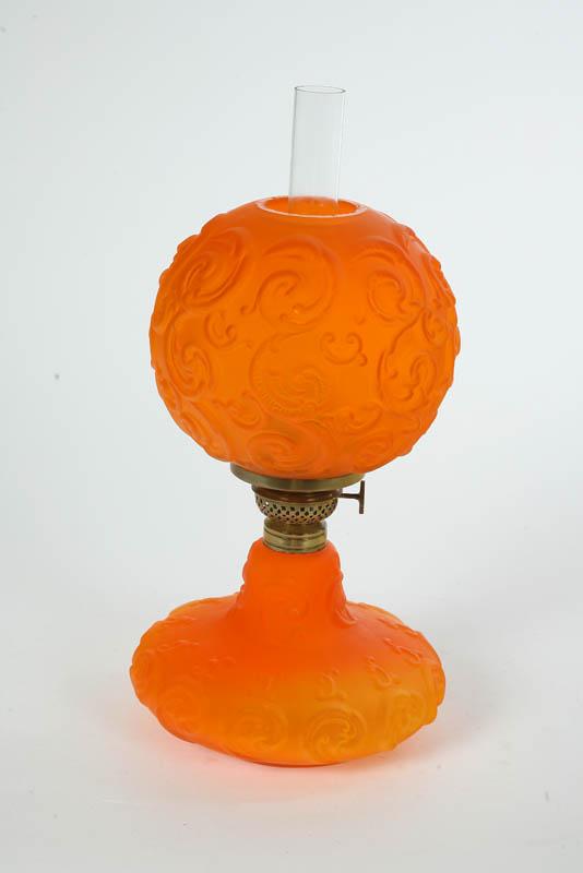 Appraisal: OIL LAMP Junior size Orange font and shade embossed with