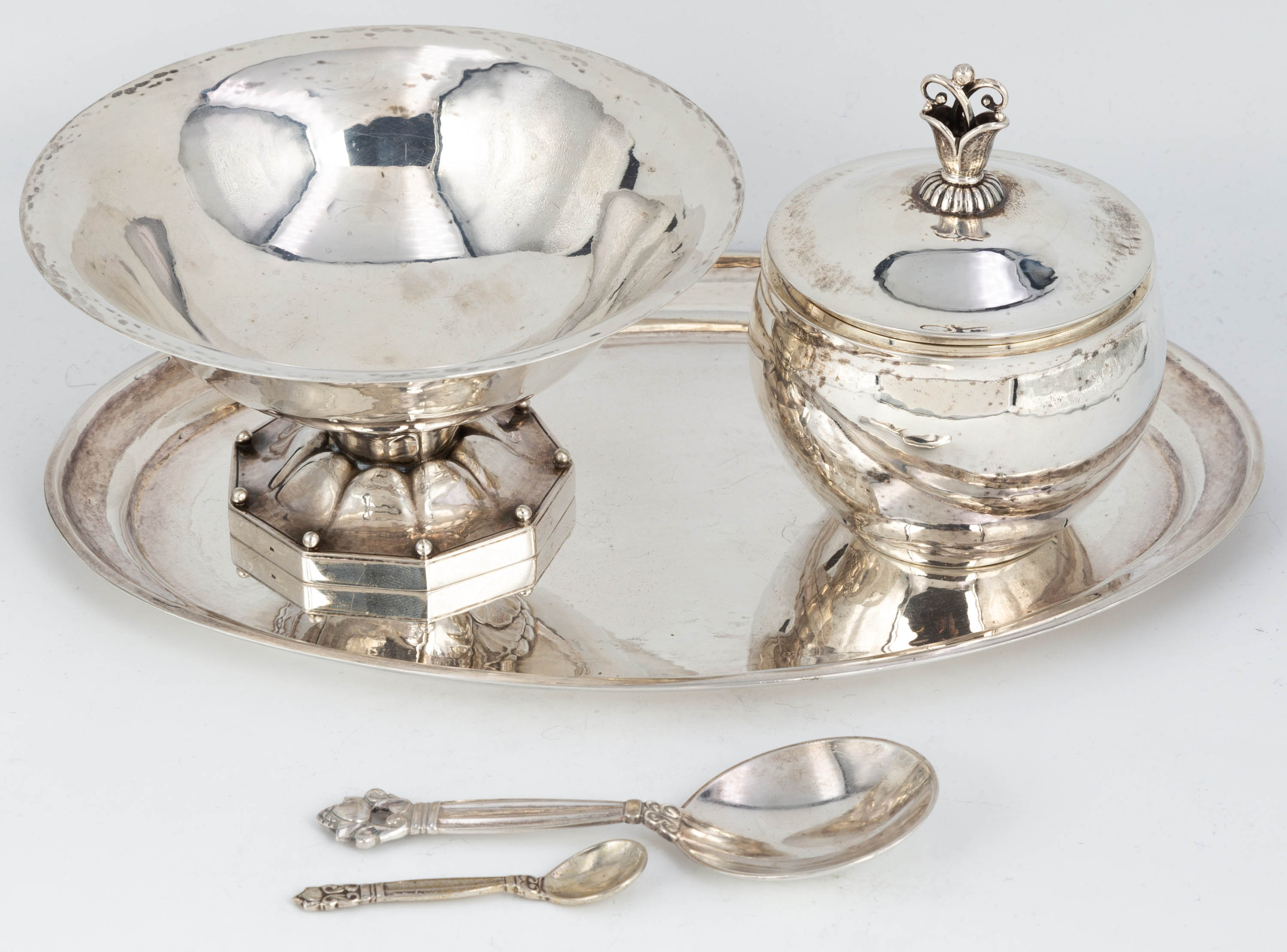 Appraisal: GROUP OF GEORG JENSEN STERLING SILVER PIECES Including compote covered