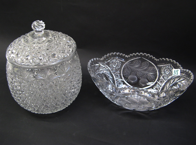 Appraisal: TWO CLEAR CUT GLASS ITEMS oval centerpiece bowl cut and