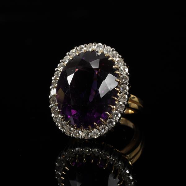 Appraisal: Yellow Gold K GIANT Deep Velvety Oval Amethyst Cocktail Estate