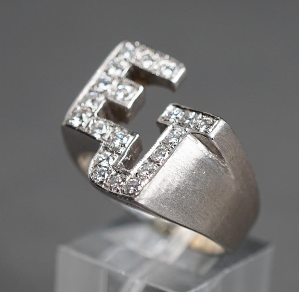 Appraisal: -Karat White-Gold and Diamond EJ' Initial Ring dwt Size