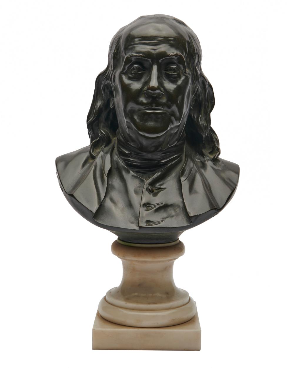 Appraisal: After JEAN-ANTOINE HOUDON French - Benjamin Franklin bronze inscribed houdon