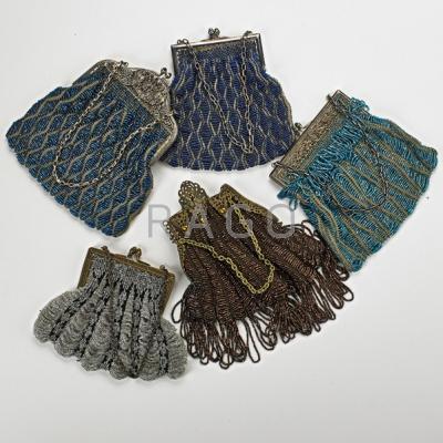 Appraisal: FIVE BEADED CROCHET EVENING BAGS ca - Gilt and silvered-metal