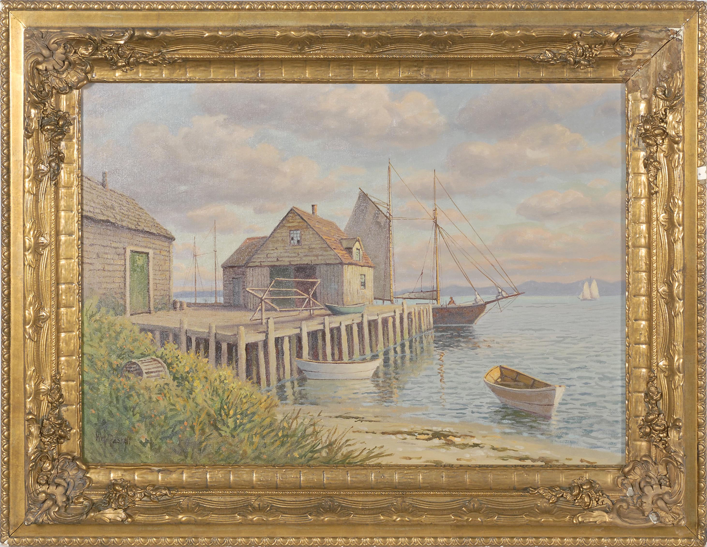 Appraisal: WILLIAM FREDERICK PASKELLMassachusetts - Pier scene possibly Lubec Maine Signed