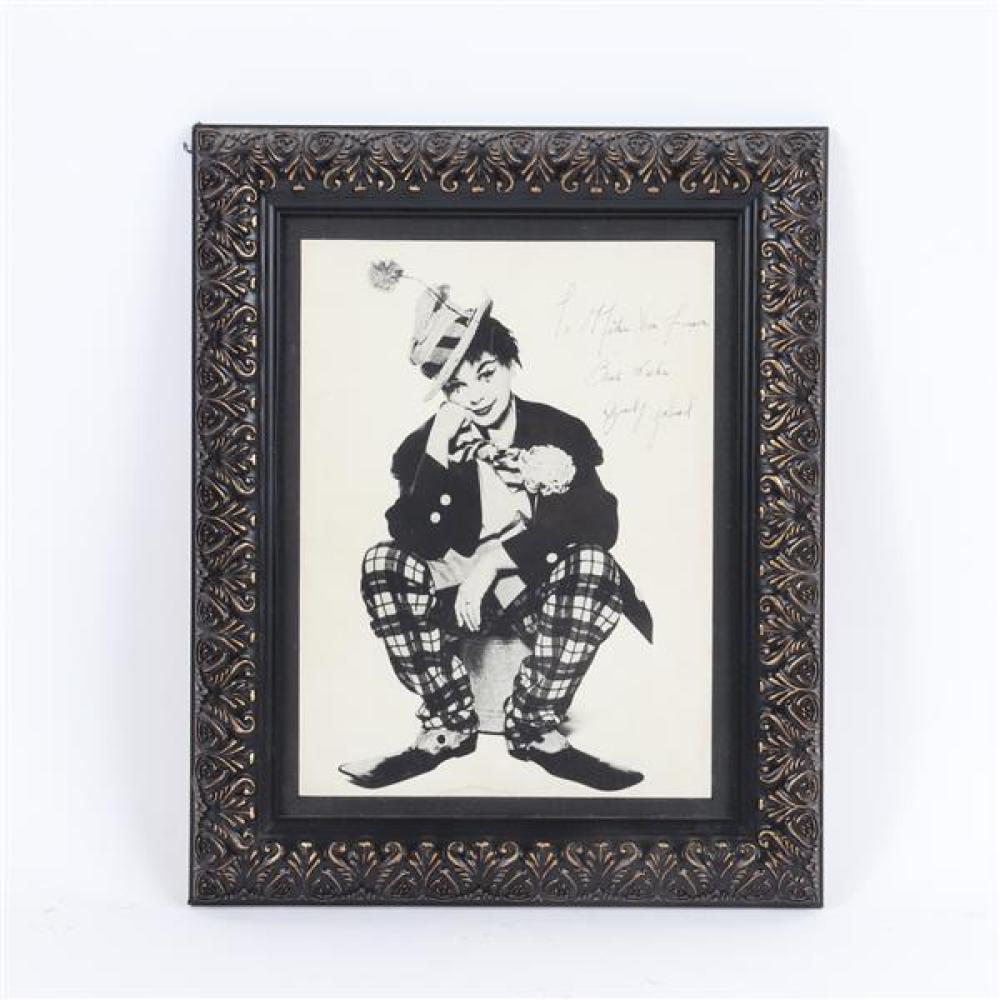 Appraisal: AUTOGRAPHED JUDY GARLAND PHOTOGRAPH IN CLOWN OUTFIT BY PHOTOGRAPHER RICHARD