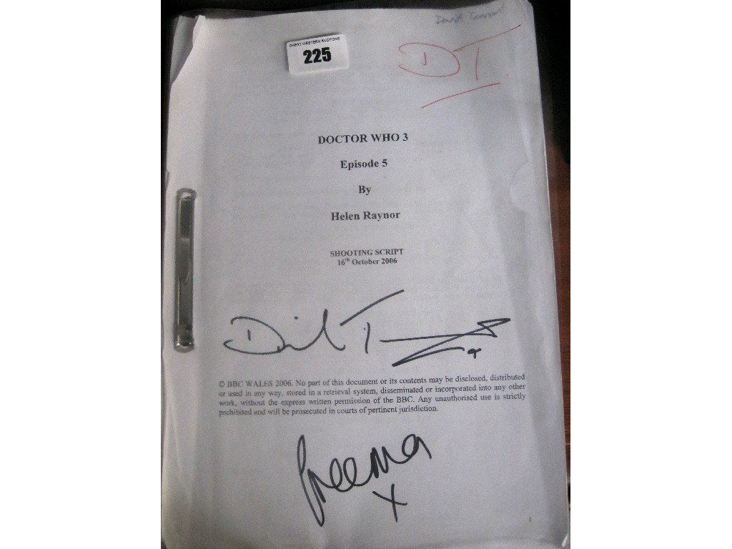 Appraisal: BBC Dr Who script for David Tennant signed by the