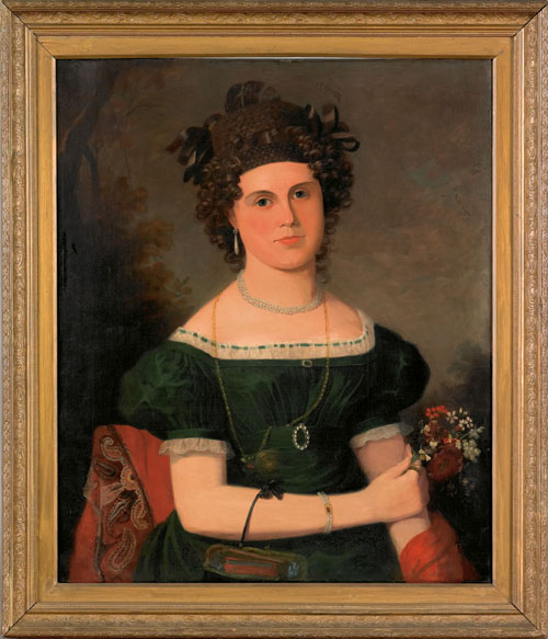 Appraisal: American oil on canvas portrait ca of a young woman