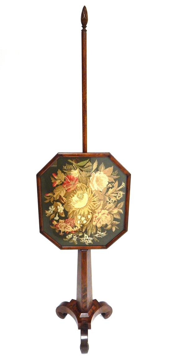 Appraisal: th C American standing fire screen tall pole topped with