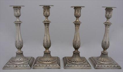 Appraisal: SET OF FOUR CRICHTON WEIGHTED SILVER CANDLESTICKS IN THE GEORGE