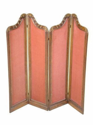 Appraisal: A small walnut four fold screen with shaped acanthus carved