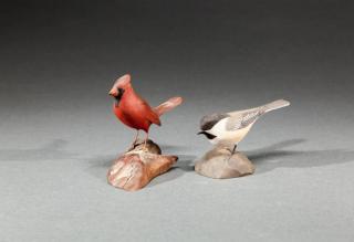 Appraisal: Miniature Cardinal and Chickadee in eachRobert Morse - Ellsworth ME