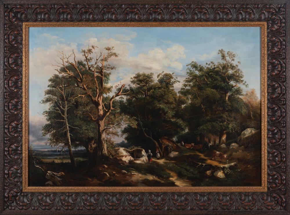 Appraisal: French School mid- th c Wooded Landscape with Figures and