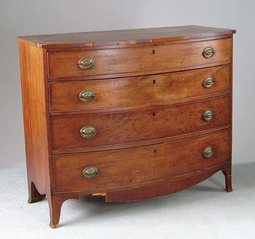 Appraisal: HEPPLEWHITE GRADUATED FOUR DRAWER MAHOGANY BOWFRONT CHEST French style flaring