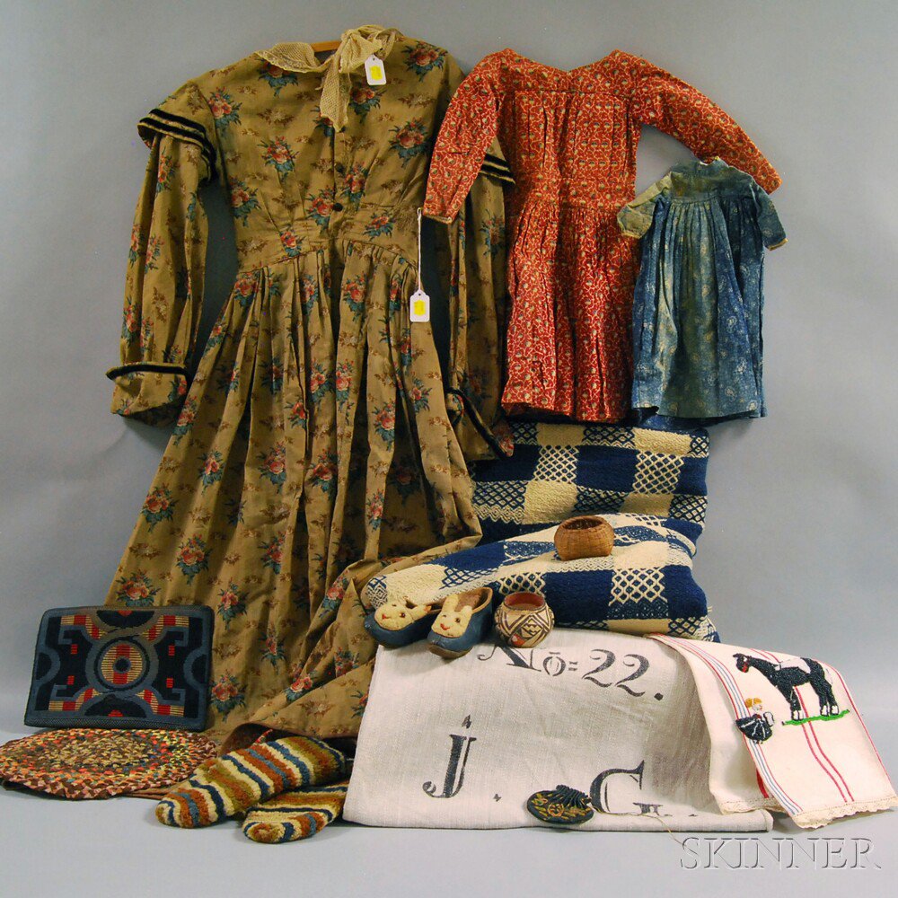 Appraisal: Group of Antique Clothing Textiles Toys and Accessories America th