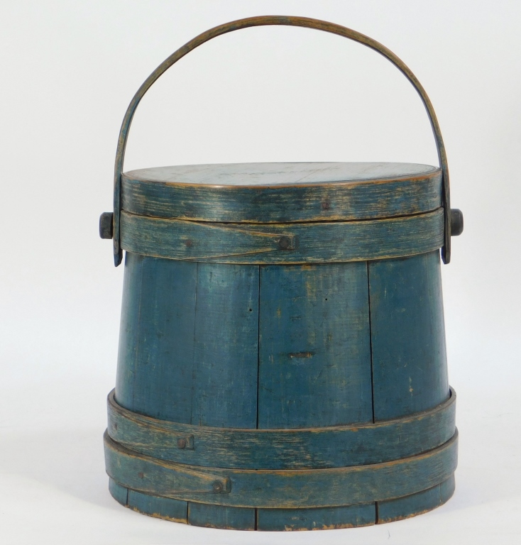 Appraisal: C WILDER SONS HINGHAM BLUE PAINTED WOOD FIRKIN Massachusetts th