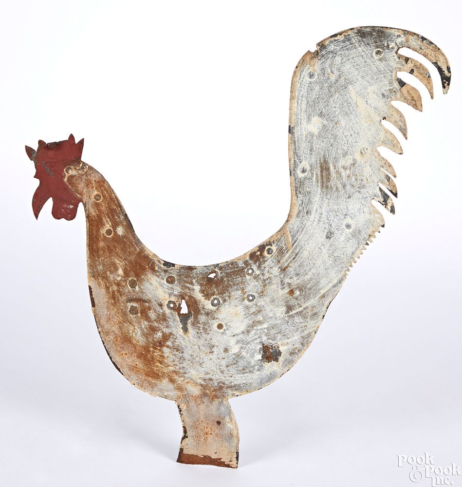 Appraisal: Painted zinc rooster weathervane Painted zinc rooster weathervane th c