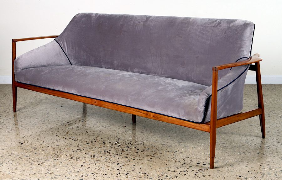 Appraisal: DANISH MODERN WOOD AND UPHOLSTERED SOFA C A Danish modern