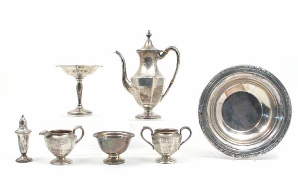 Appraisal: A group of sterling table articles Comprising a circular tray