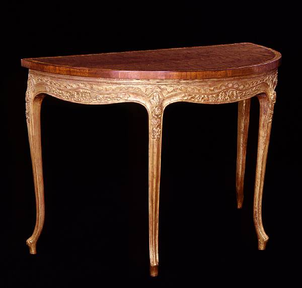 Appraisal: A pair of George III style mahogany and giltwood console