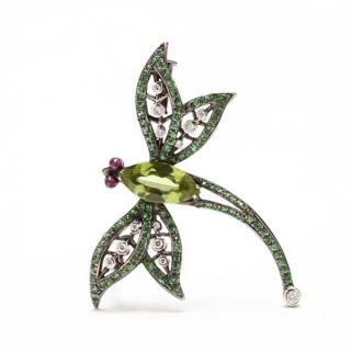 Appraisal: KT Gem Set Dragonfly Brooch Alopa delicately designed as a