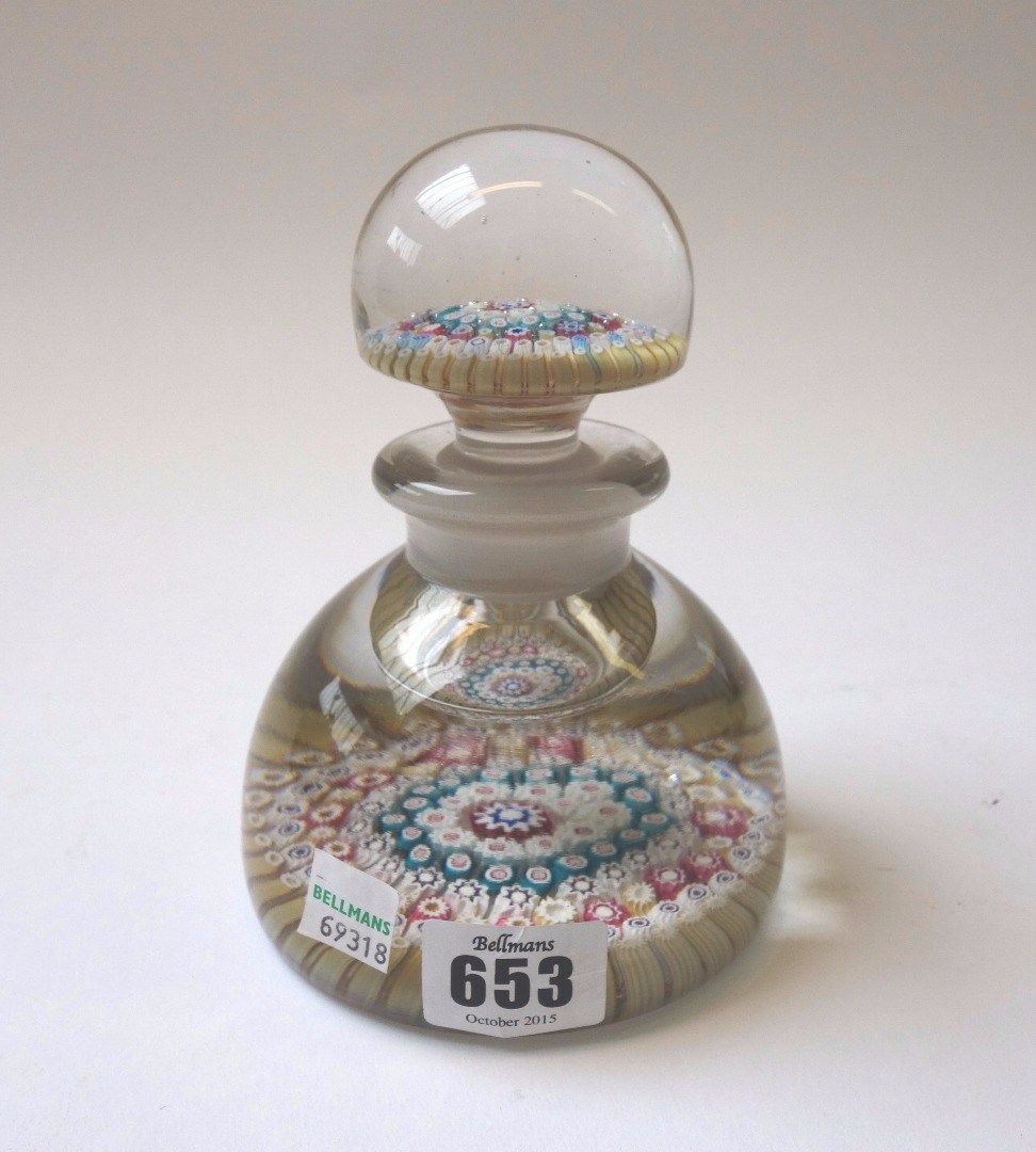 Appraisal: A glass inkwell with millefiori cane inclusions th century with