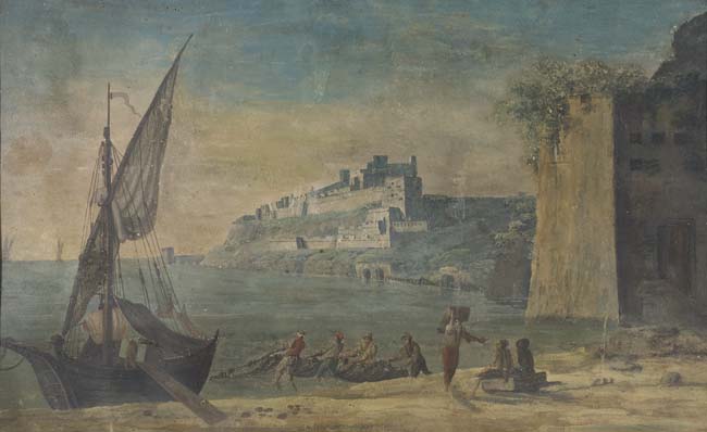 Appraisal: ITALIAN SCHOOL TH-CENTURY Coastal Scene with Fishermen Hauling in a