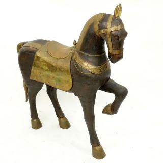 Appraisal: Vintage Carved Wood Horse With Brass Overlay Unsigned Typical patina