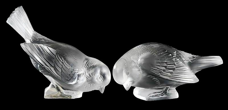 Appraisal: Two R Lalique Chardonneret Moqueur Paperweights model introduced in model