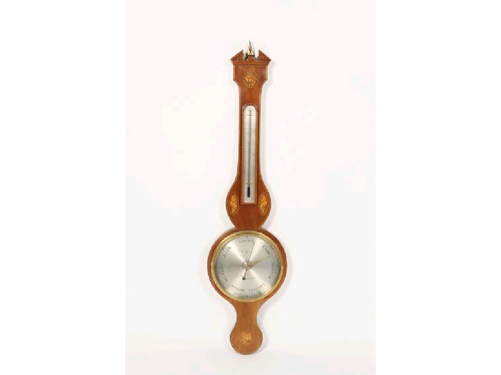 Appraisal: A SHERATON STYLE INLAID MAHOGANY BANJO BAROMETER by A Rival