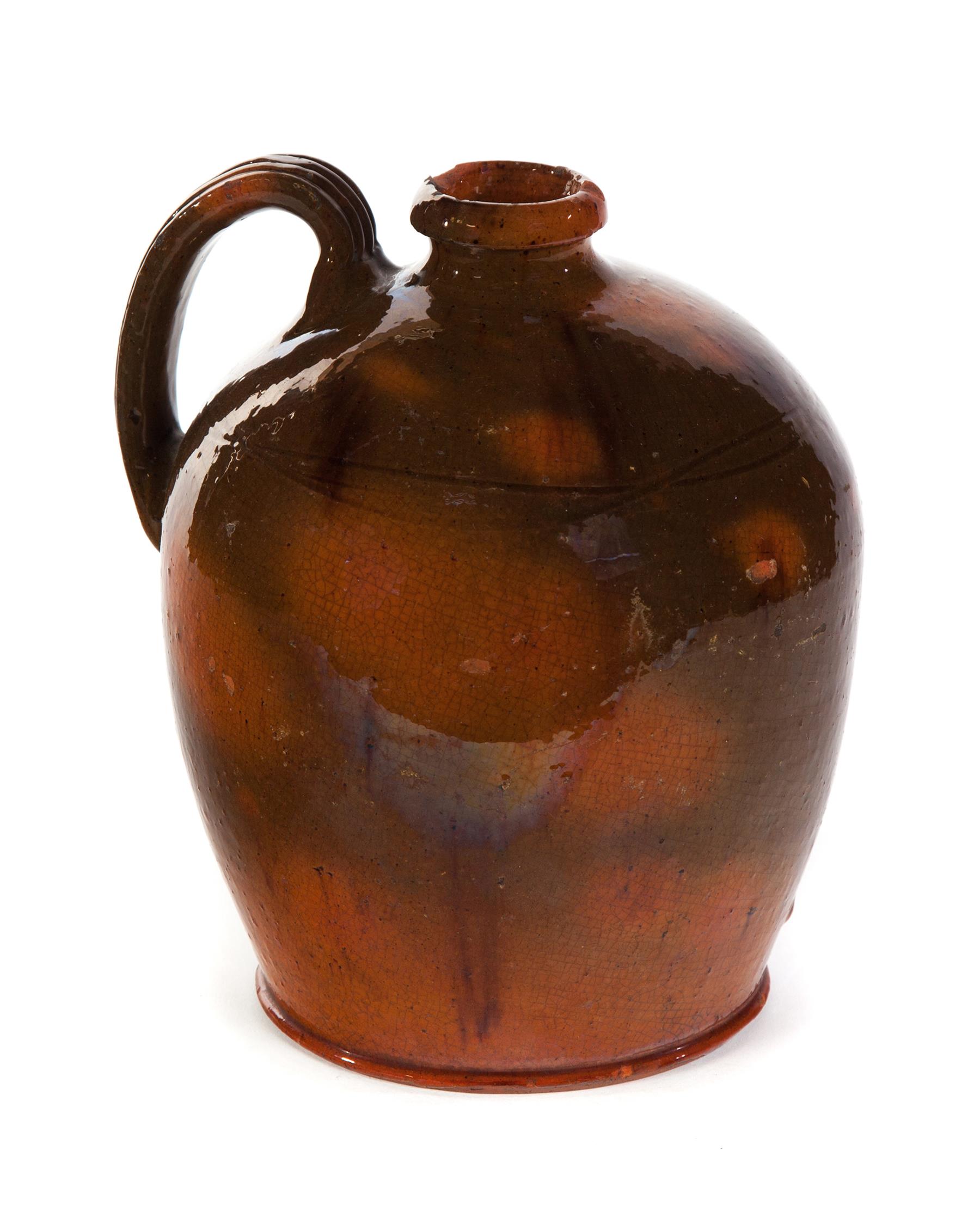 Appraisal: AMERICAN REDWARE JUG Possibly Galena Illinois mid th century Dark