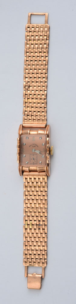 Appraisal: RETRO K PINK GOLD WRISTWATCH PAUL DITISHEIM The rectangular case